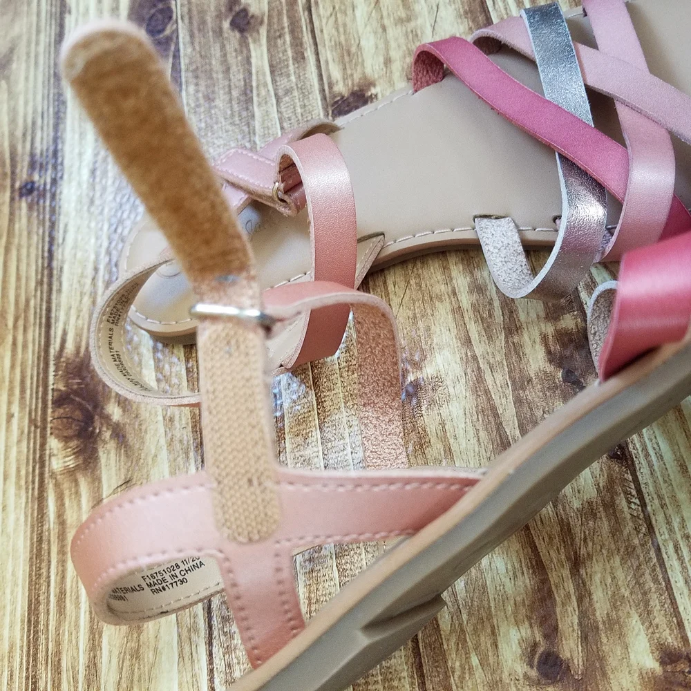 Cat & Jack Pink Silver Strappy Sandals Girls Size 5 Metallic
